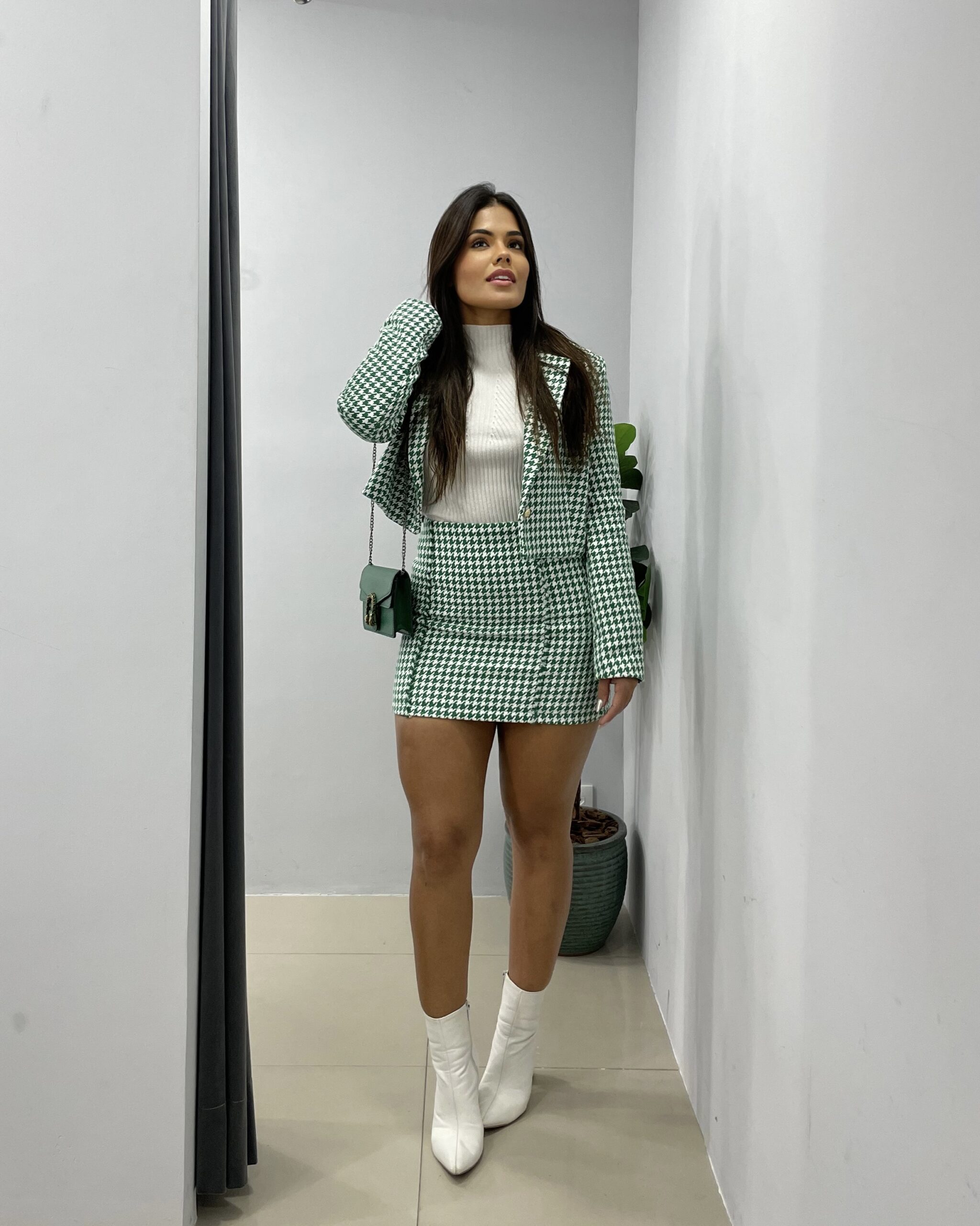 Imagem do produto CONJUNTO TWEED PIED DE POULE VERDE BRANCO BURANO