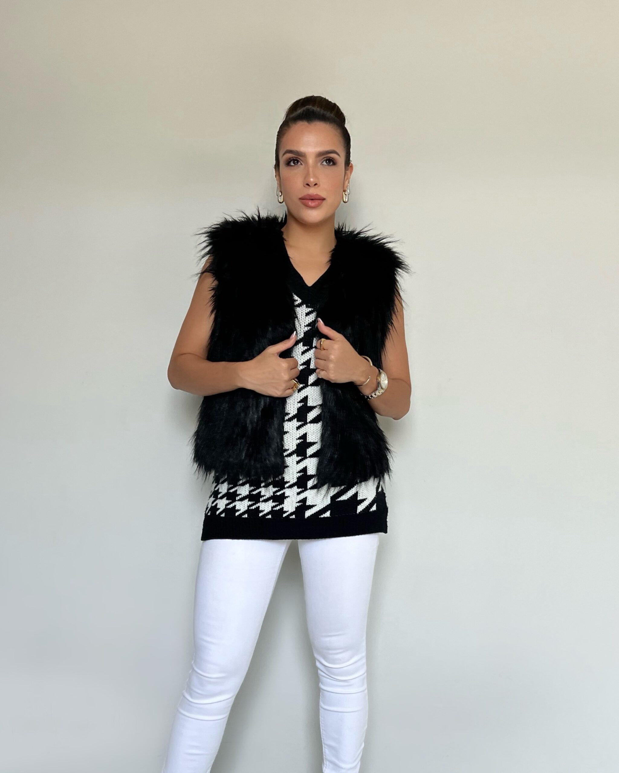 Imagem do produto SUÉTER COMPRIDO TRICOT PIED DE POULE P&B