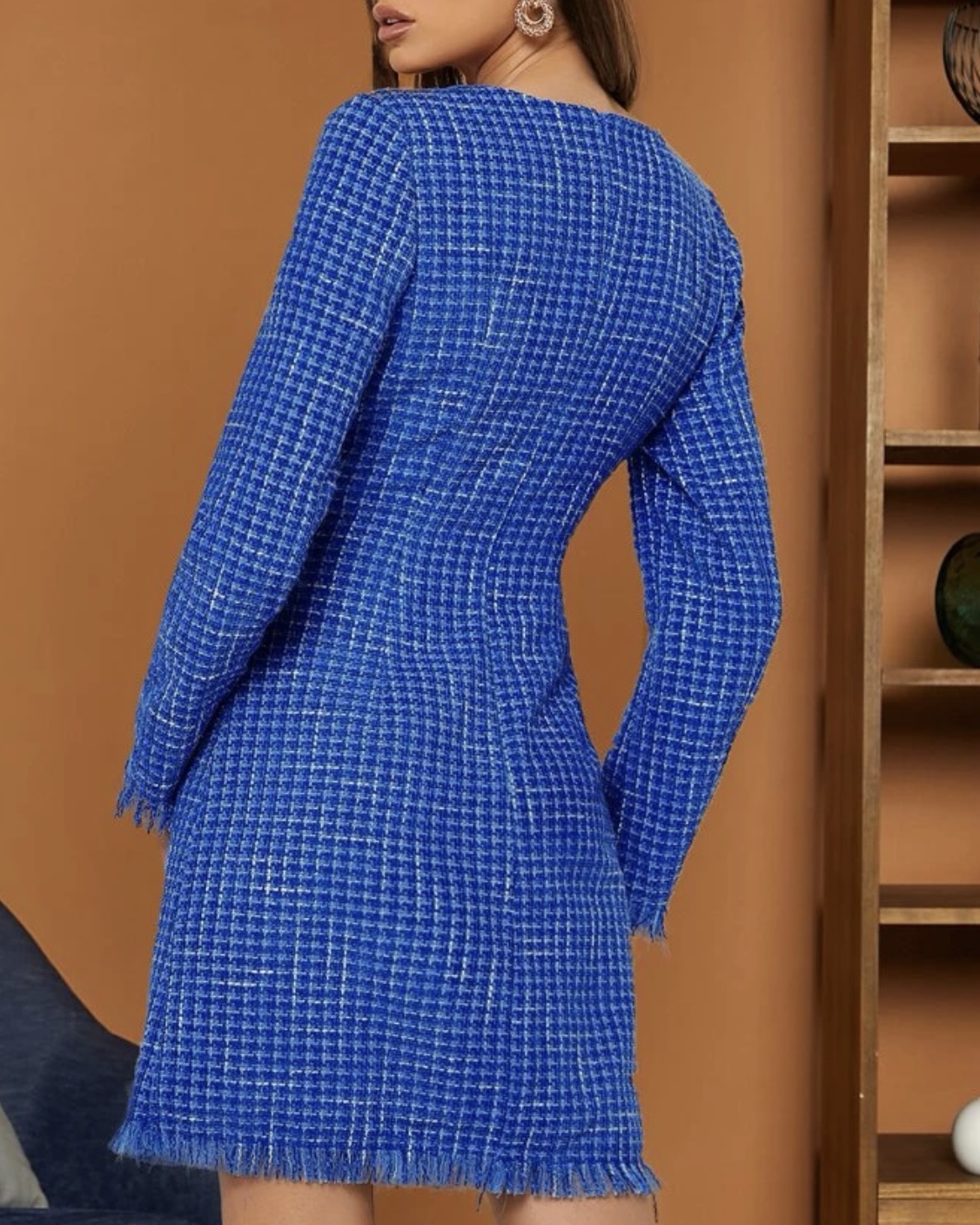 Imagem do produto VESTIDO TWEED AZUL BRANCO BOTOES PEROLA