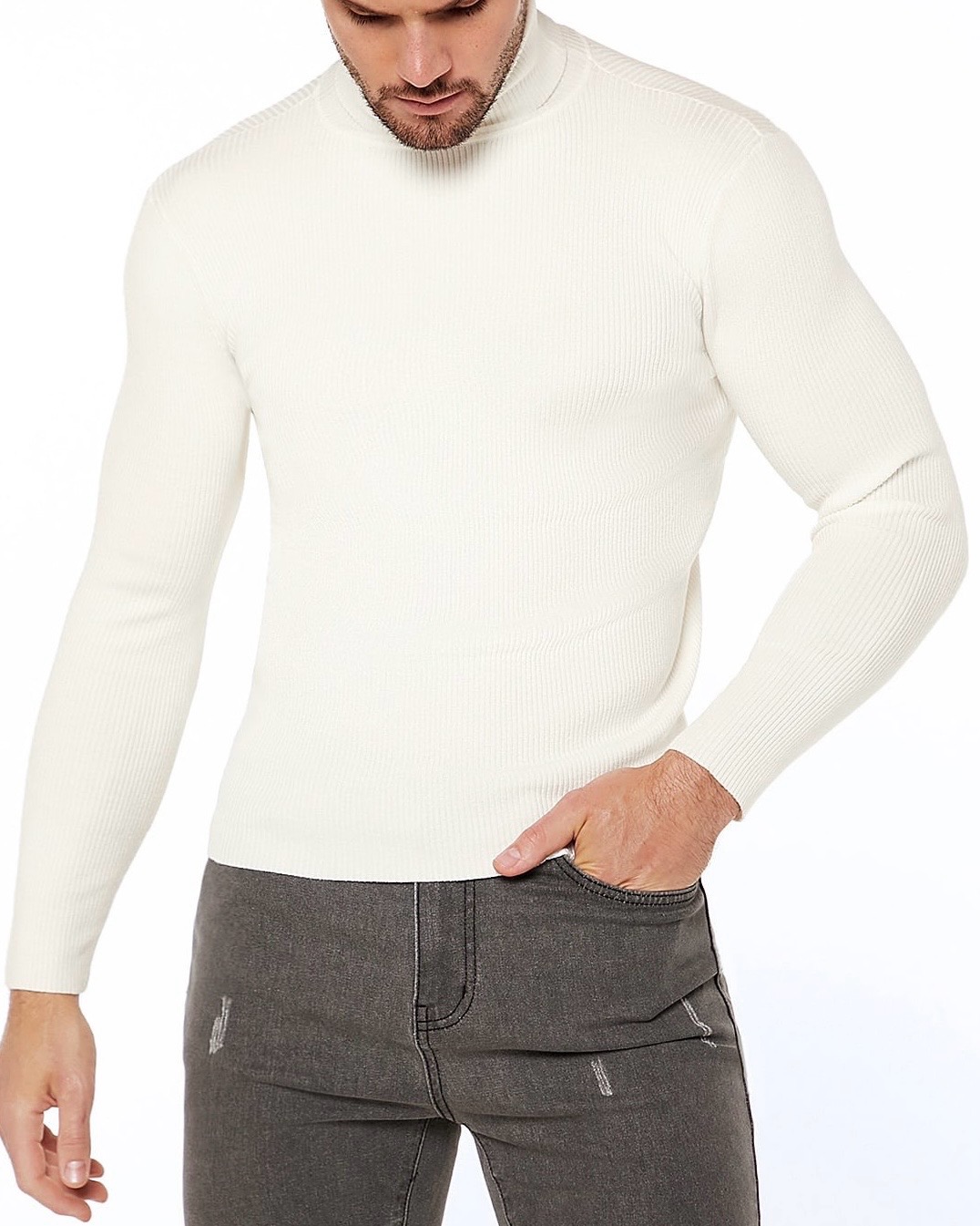 Imagem do produto BLUSA TRICOT BASIC GROSSA BRANCA GOLA CANELADA